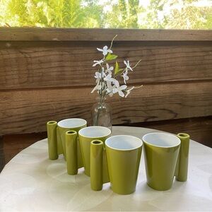 CB2 Set of 4 CB2 Green Ceramic Mugs with Spoon Holder Modernist